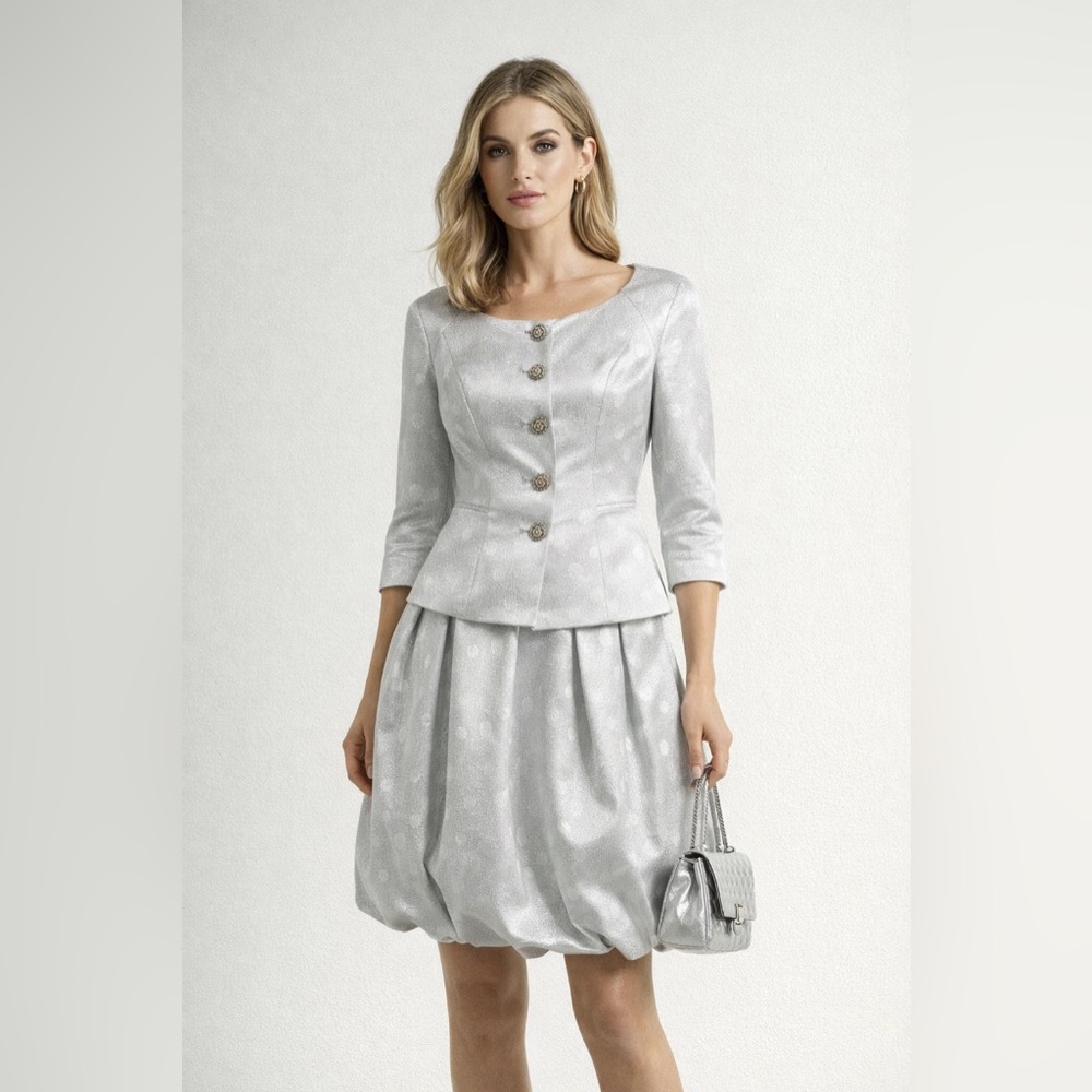 Kay Unger Vintage Silver Skirt Suit‎ Sz. 6